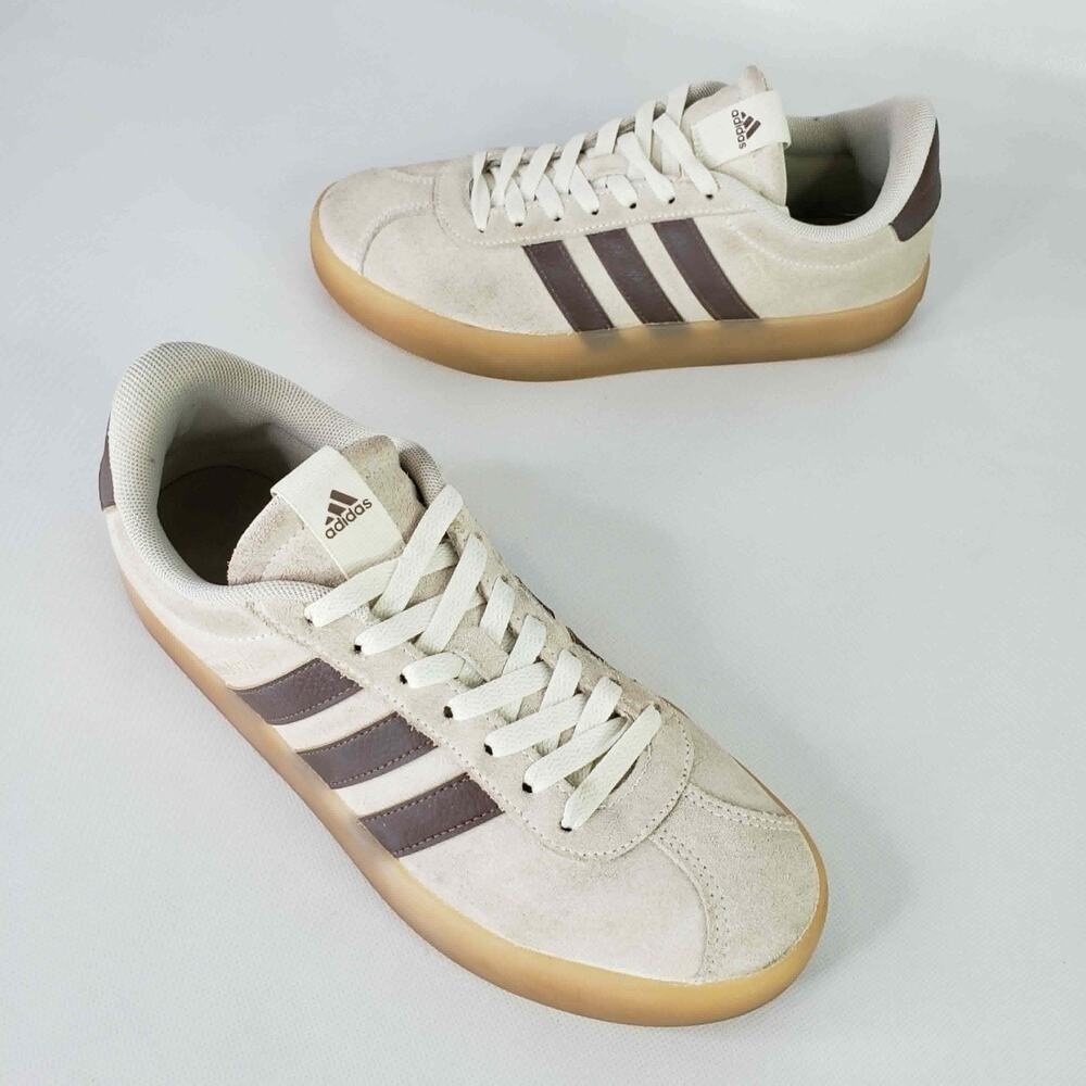 Adidas VL Court 3.0 Women's Sneakers Off White Brown Suede Size 8 Gum Sole